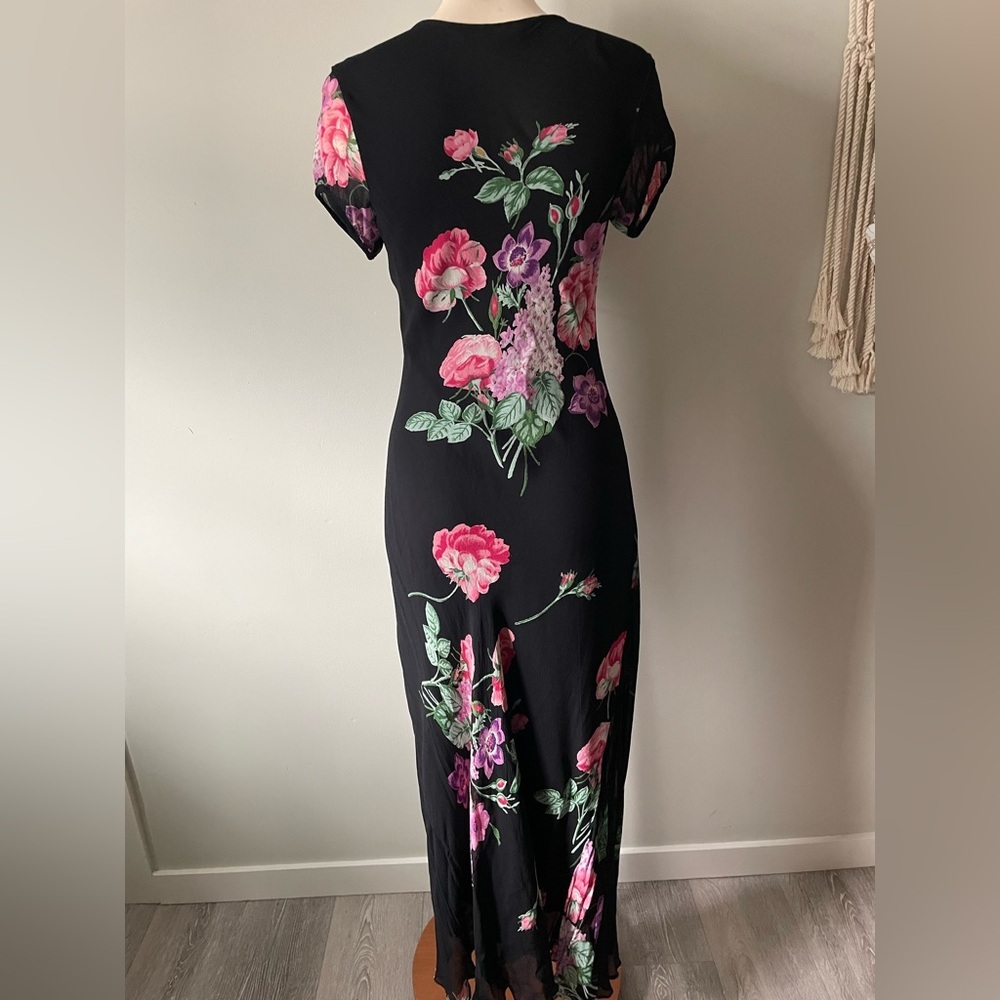 Vintage Nostalgic Floral Chiffon Maxi Dress Whimsigoth Black Pink 90s Y2K - Picture 2 of 8